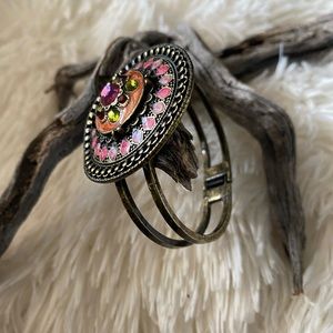 Boho Hinged Bangle Medallion Bracelet